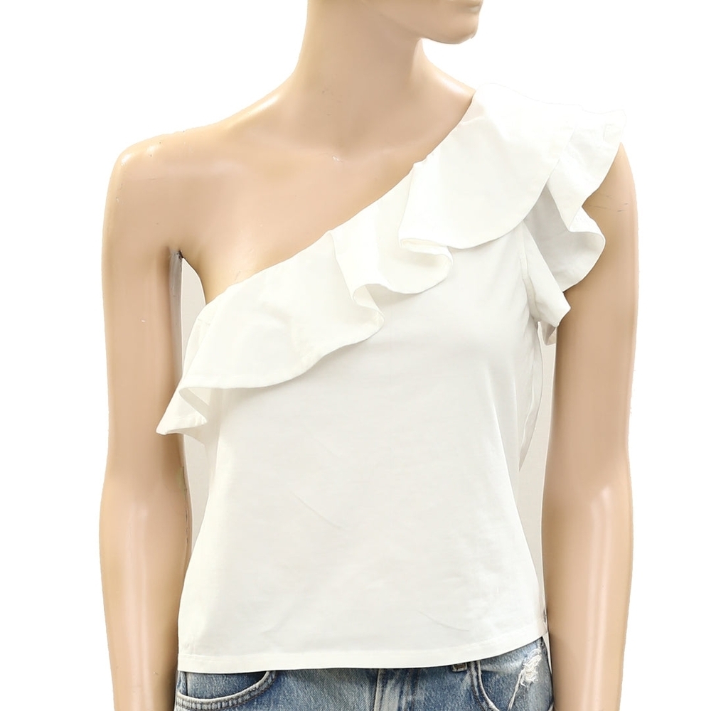 Maeve White Asymmetrical‎ Ruffled Blouse